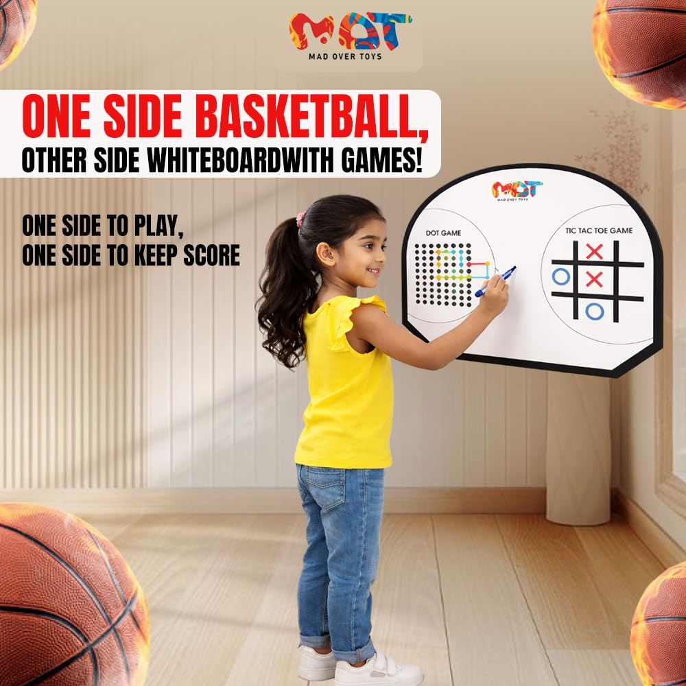 Mad Over Toys Wall Mount Basketball Set for Kids | 3-in-1 Hoop with Tic Tac Toe & Dot Game | Indoor & Outdoor Fun Game