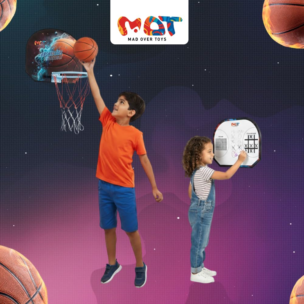 Mad Over Toys Wall Mount Basketball Set for Kids | 3-in-1 Hoop with Tic Tac Toe & Dot Game | Indoor & Outdoor Fun Game