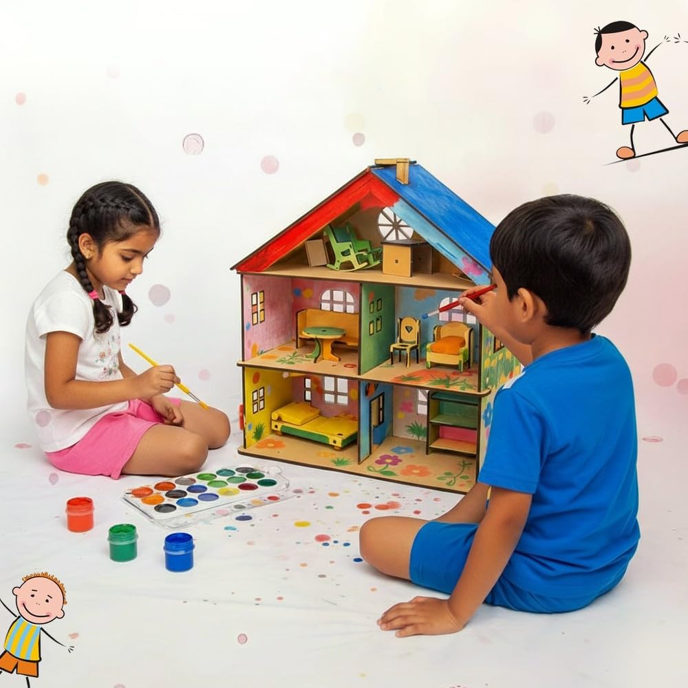 Mad Over Toys DIY Wooden Doll House Toy for Kids (3+ Years) | Creative Play Set with Furniture | Imagination & Skill Development Toy
