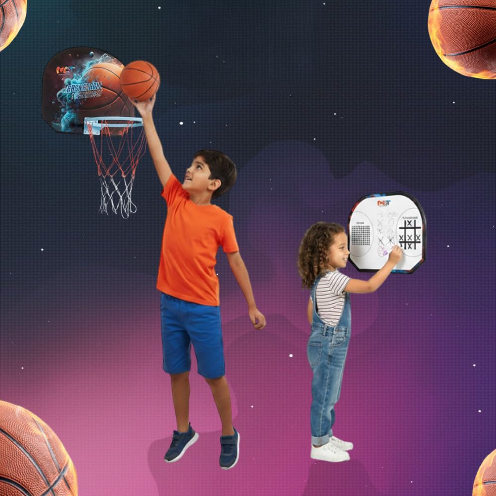 Mad Over Toys Wall Mount Basketball Set for Kids | 3-in-1 Hoop with Tic Tac Toe & Dot Game | Indoor & Outdoor Fun Game