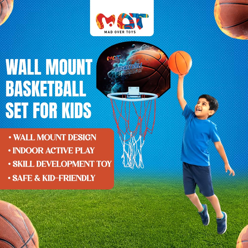 Mad Over Toys Wall Mount Basketball Set for Kids | 3-in-1 Hoop with Tic Tac Toe & Dot Game | Indoor & Outdoor Fun Game