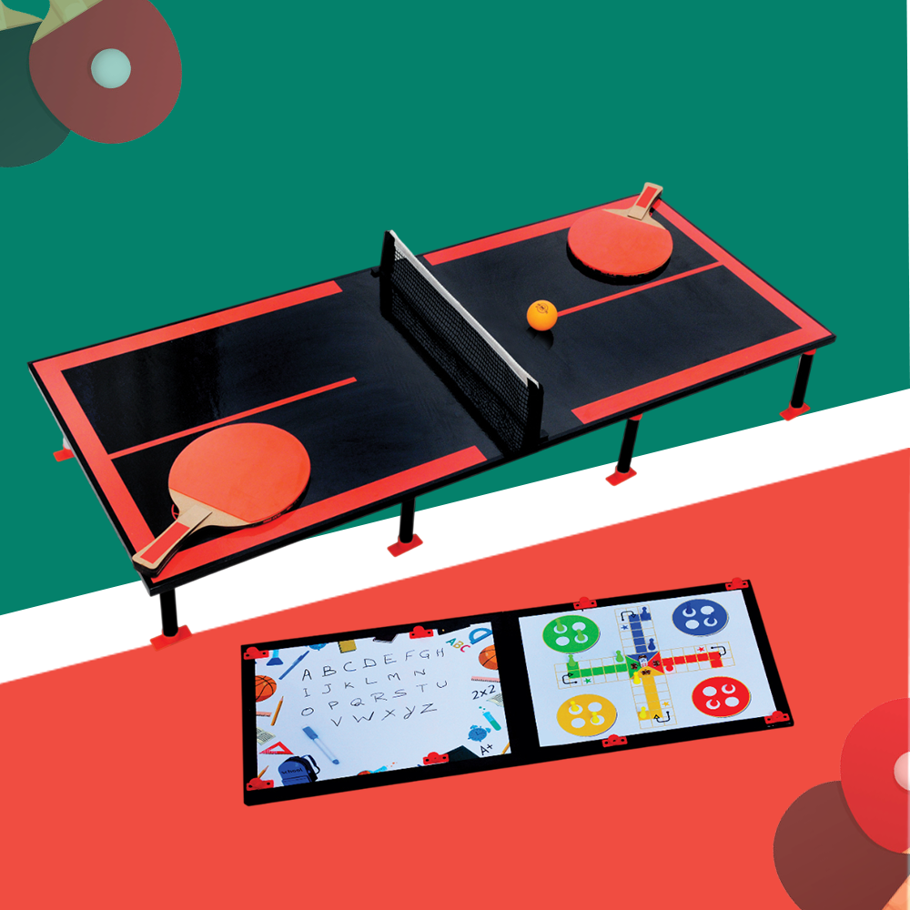 Mad Over Toys 3-in-1 Table Top Ping Pong Trainer Big | Table Tennis Set with Ludo & Whiteboard | Indoor Game for Kids & Family