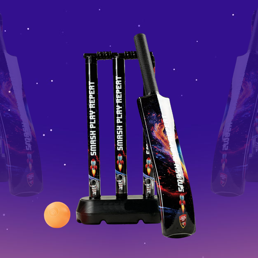 Mad Over Toys Space Cricket Set Junior for Kids – Space-Themed Cricket Bat and Ball Set for Toddlers, Indoor Outdoor Sports Toy to Build Coordination