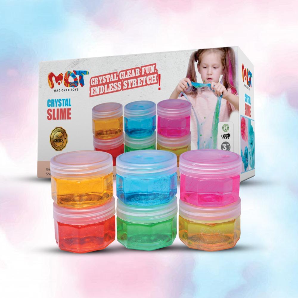 Mad Over Toys Crystal Slime with Sparkly Crystals|Transparent Jelly Slime, Non-Sticky, Stretchy & Stress-Relieving Sensory Toy|Boys & Girls 3+ DIY Creative Clay Toy|Birthday  Gift|Party Favor(Pk of 6)