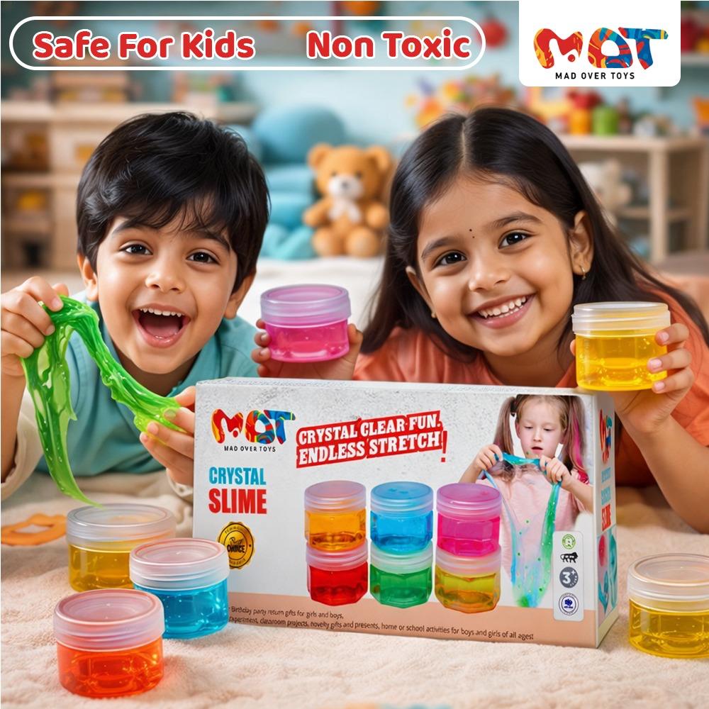 Mad Over Toys Crystal Slime with Sparkly Crystals|Transparent Jelly Slime, Non-Sticky, Stretchy & Stress-Relieving Sensory Toy|Boys & Girls 3+ DIY Creative Clay Toy|Birthday  Gift|Party Favor(Pk of 6)