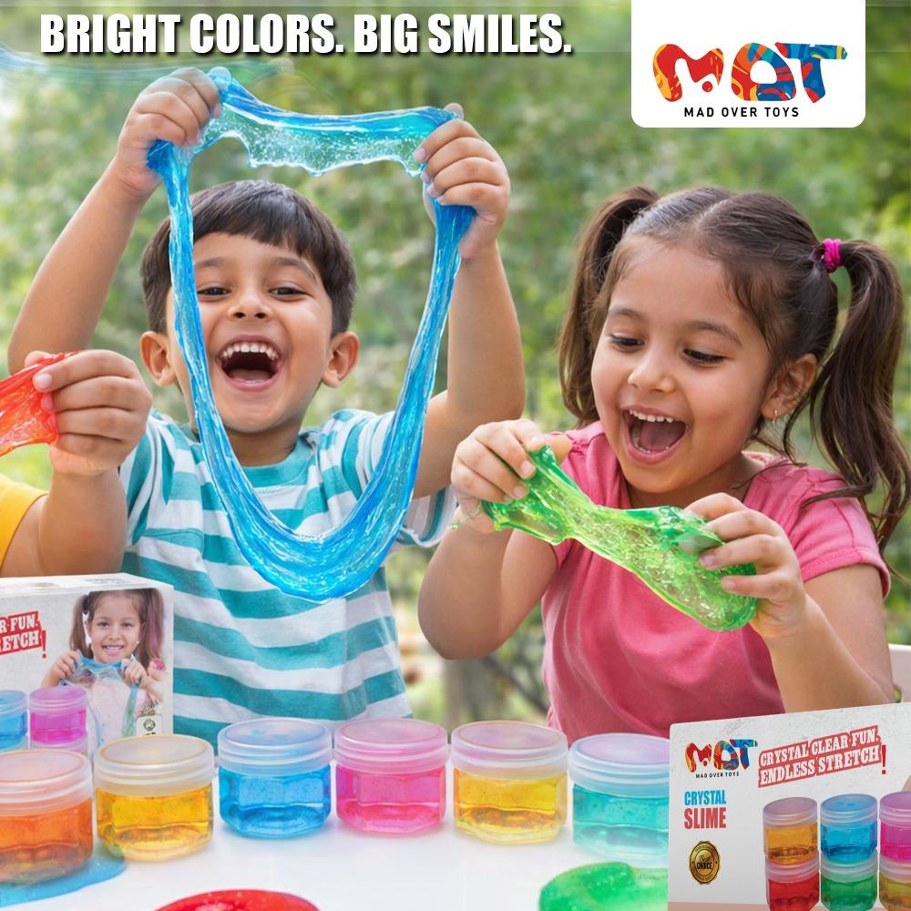 Mad Over Toys Crystal Slime with Sparkly Crystals|Transparent Jelly Slime, Non-Sticky, Stretchy & Stress-Relieving Sensory Toy|Boys & Girls 3+ DIY Creative Clay Toy|Birthday  Gift|Party Favor(Pk of 6)