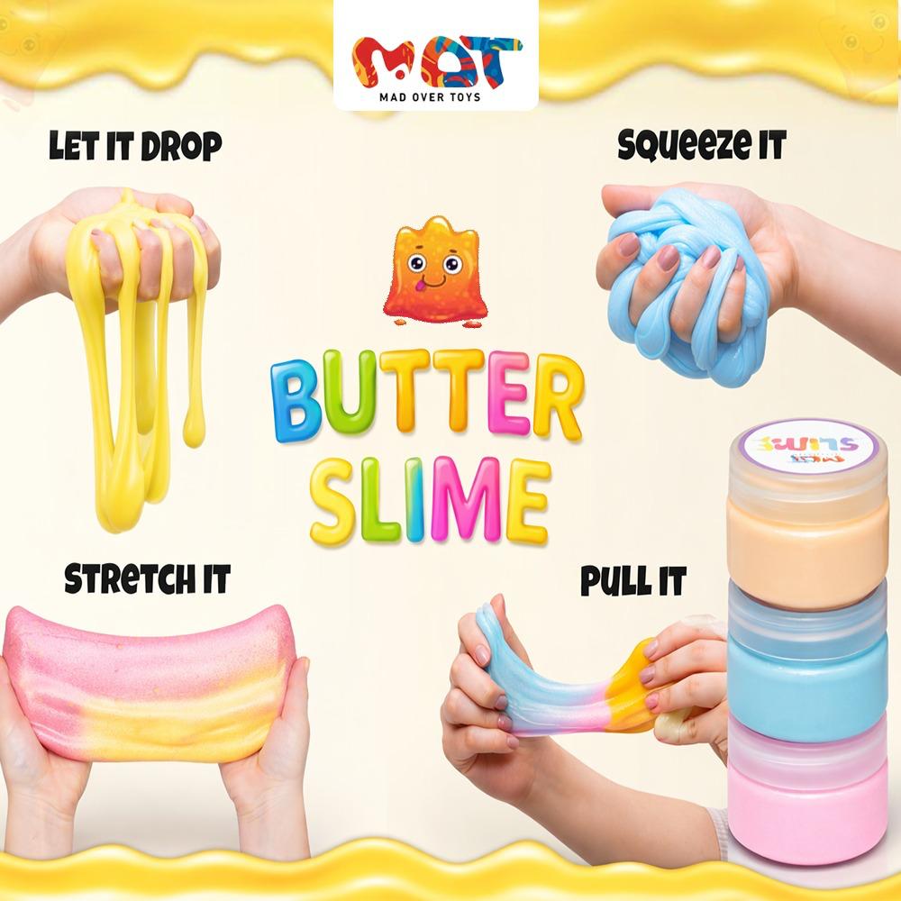 Mad Over Toys Butter Slime for Kids|Super Soft, Stretchy & Non-Sticky Sensory Clay Slime|DIY Stress Relief Creative Toy for Boys & Girls 3+ Years| Birthday Return Gift & Party Favor (Pack of 4)